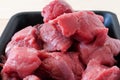 Raw fresh beef meat sliced Ã¢â¬â¹Ã¢â¬â¹in a black platter. Close up